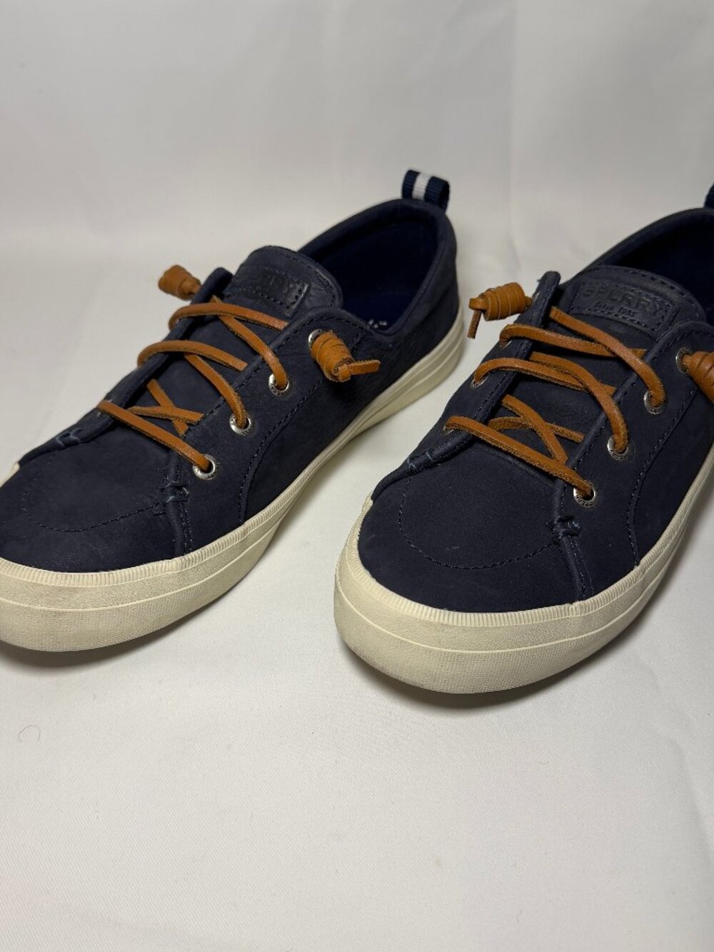Sperry Crest Vibe STS82400 Womens 7.5 Topsiders Navy Blue Washable Leather GUC